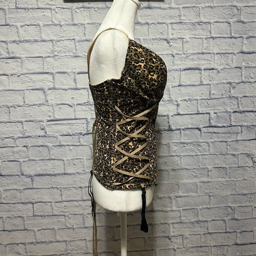Frederick’s of Hollywood exxtreme cleavage animal camo corset